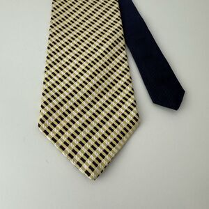 Tommy Hilfiger Men's Checkered Gold and Navy Blue Tie 100% Silk 56x3.5